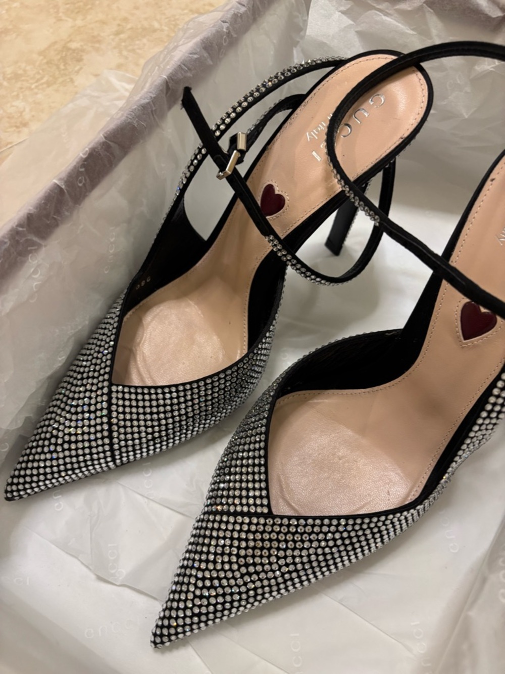 Gucci /Fabulous Black Crystal T-Strap P Stiletto Pumps/ Authentic - Picture 8 of 15